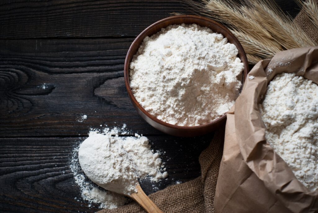 Flour in a wooden bowl